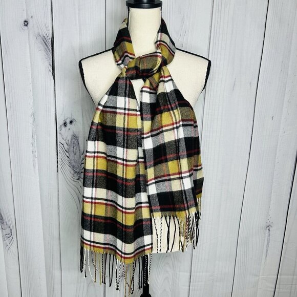 100% Cashmere Scarf Camel Tan Tartan Plaid Made in Scotland 70" x 12" NWOT - Picture 1 of 6